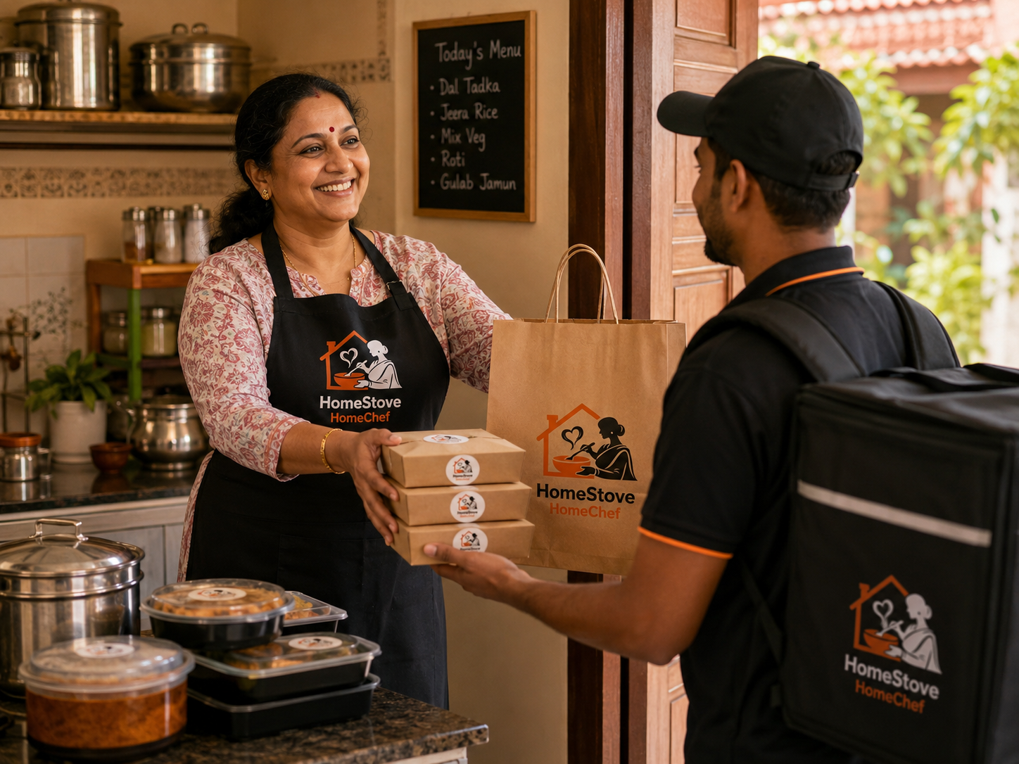 Home chef packing fresh food for delivery